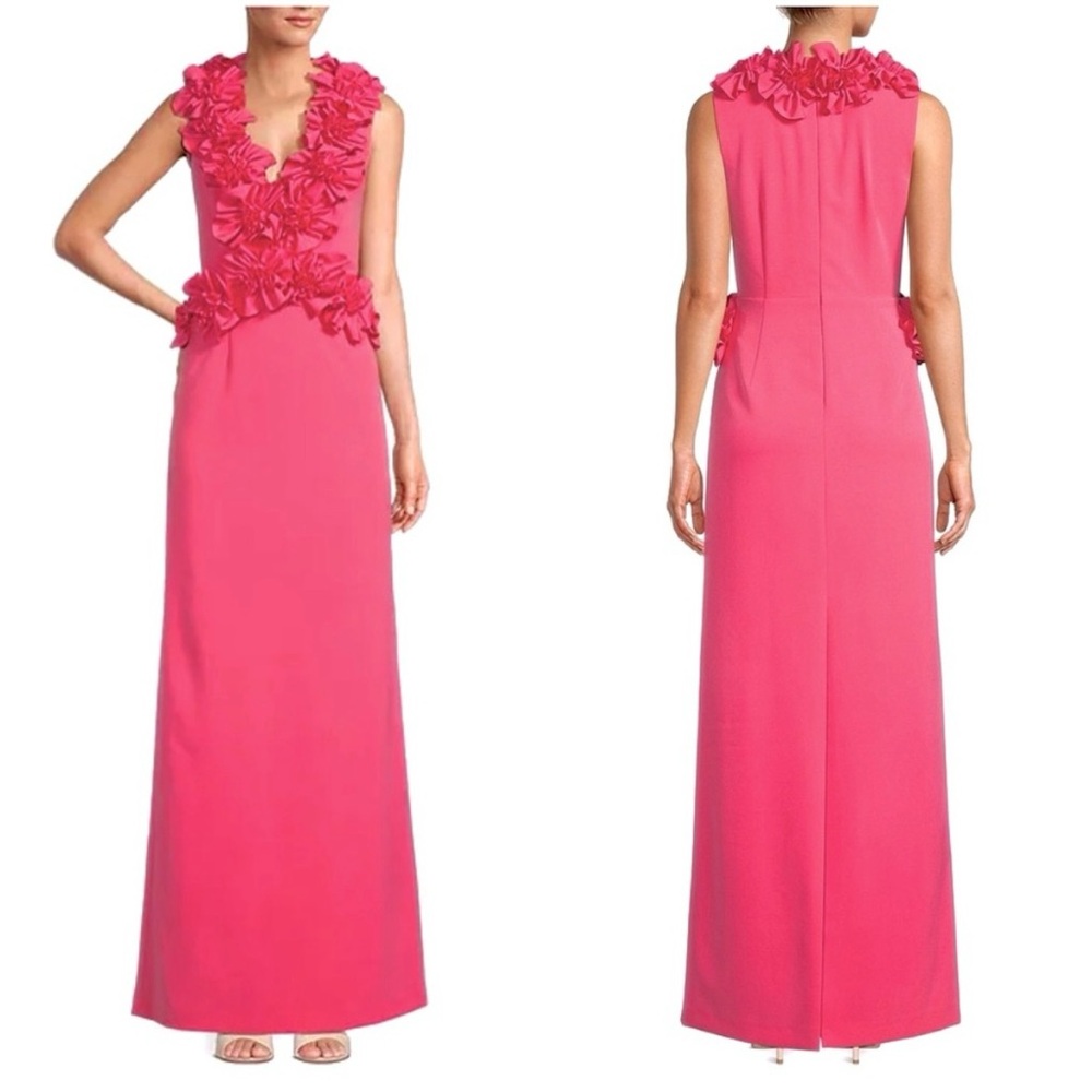 NWT ANTONIO MELANI Mary-Cathryn Pink Ruffled V-Neck Maxi Gown